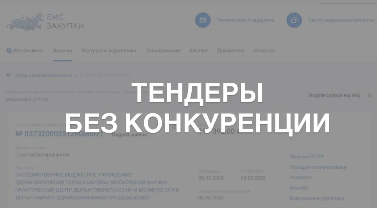 Экран с надписью «ТЕНДЕРЫ БЕЗ КОНКУРЕНЦИИ» как пример интерфейса для работы с тендерами