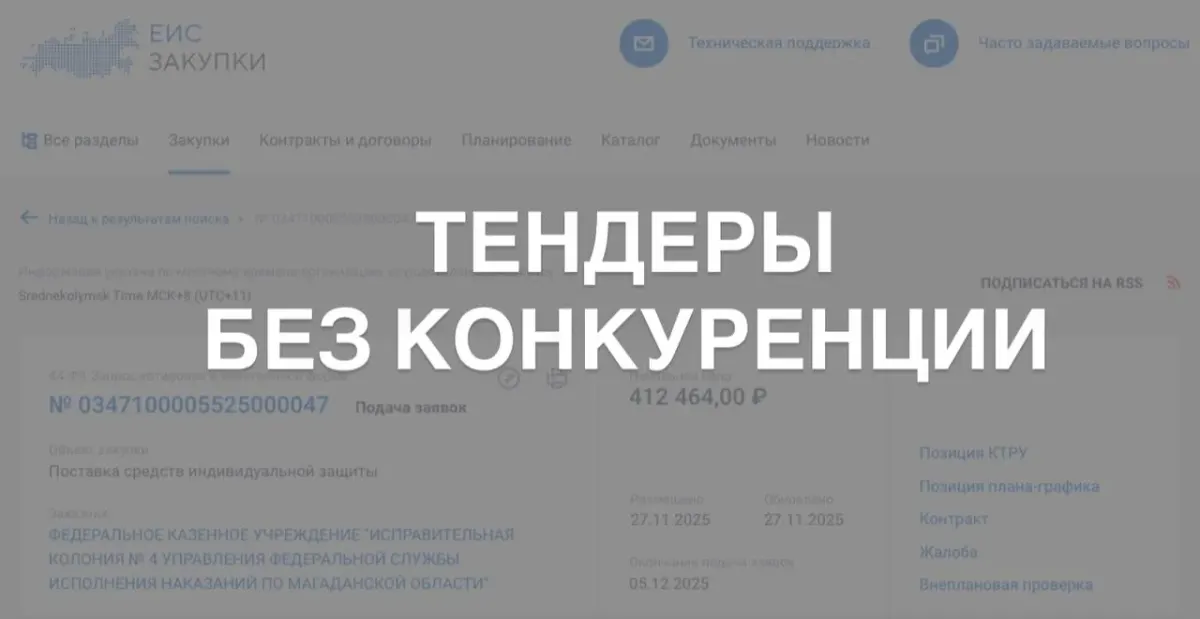 Надпись «ТЕНДЕРЫ БЕЗ КОНКУРЕНЦИИ» на размытом фоне сайта о госзакупках Надпись «ТЕНДЕРЫ БЕЗ КОНКУРЕНЦИИ» на размытом фоне сайта о госзакупках